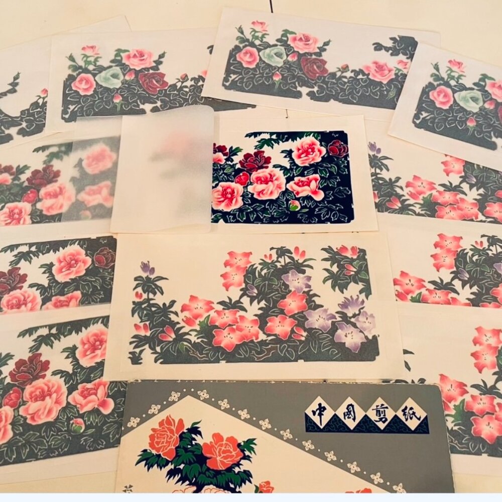 VINTAGE Antique Chinese Floral Folk Paper Cuts